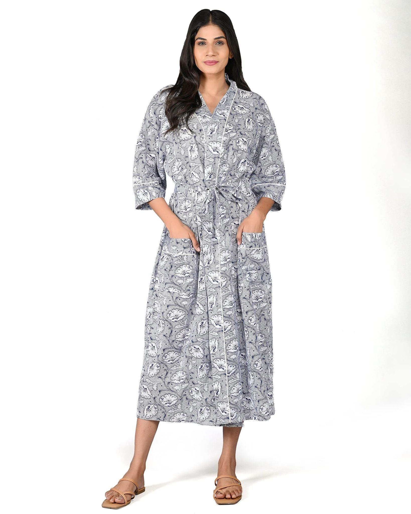 Buy Sanddune Men's Terry Cotton Full Sleeve Knee Length with Pocket Bathrobe  Gown (Grey,Large) Online at Low Prices in India - Amazon.in