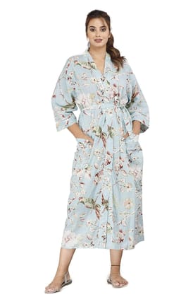 SHOOLIN Floral Pattern Kimono Long Bathrobe For Women | 3/4 Sleeve And Calf Length Kimono For Women's, Beachwear