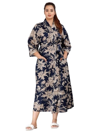 SHOOLIN Floral Printed Kimono Robe Long Women Bathrobe| 3/4 Sleeve And Calf Length Kimono For Women's | Beach Wear