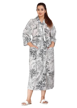 SHOOLIN Floral Pattern Kimono Robe Long Bathrobe For Women | 3/4 Sleeve And Calf Length Kimono For Women's | Beach Wear