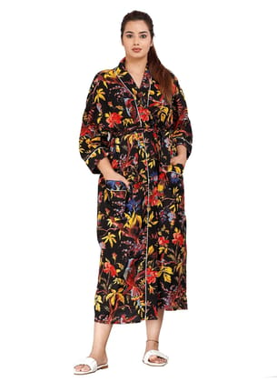 SHOOLIN Floral Pattern Kimono Robe Long Bathrobe For Women | 3/4 Sleeve And Calf Length Kimono For Womens | Beach Wear