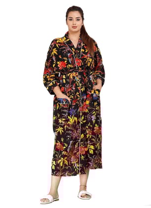 SHOOLIN Floral Pattern Kimono Robe Long Bathrobe For Women | 3/4 Sleeve And Calf Length Kimono For Womens | Beach Wear SHOOLIN Floral Pattern Kimono Robe Long Bathrobe For Women | 3/4 Sleeve And Calf Length Kimono For Womens | Beach Wear