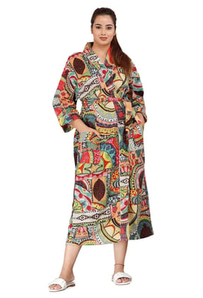 SHOOLIN Floral Pattern Kimono Robe Long Bathrobe For Women | 3/4 Sleeves And Calf Length Kimono For Women's | Beach Wear