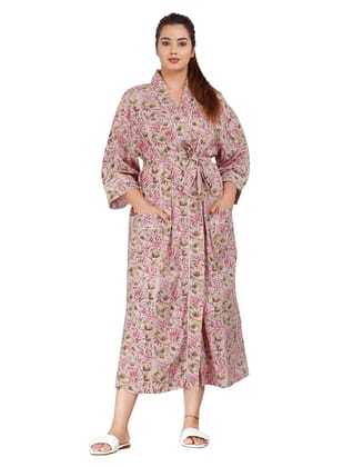 SHOOLIN Floral Pattern Kimono Robe Long Bathrobe For Women | 3/4 Sleeve And Calf Length Kimono For Women| Beach Wear