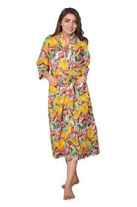 SHOOLIN Floral Pattern Kimono Robe Long Bathrobe For Women (Multi)