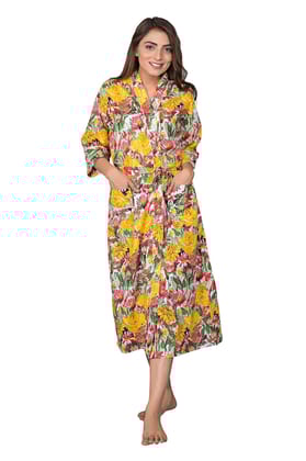 SHOOLIN Floral Pattern Kimono Robe Long Bathrobe For Women (Multi)