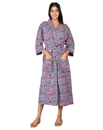 SHOOLIN Printed Kimono Robe Long Bathrobe For Women| Women Cotton Multicolor Kimono Robe Long - Floral| 3/4 Sleeve Kimono For Women (Multi)