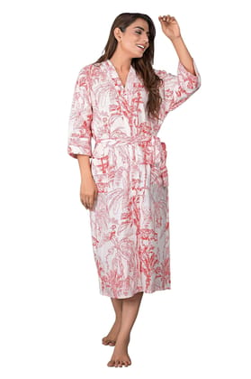 SHOOLIN Animal Pattern Kimono Robe Long Bathrobe For Women (Red)