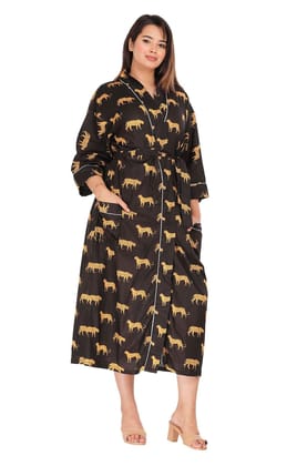SHOOLIN Printed Kimono Robe Long Bathrobe for Women| Women Cotton Kimono Robe Long - Floral, 3/4 Sleeve Kimono for Women Black