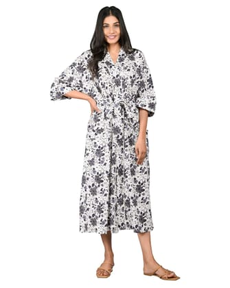 SHOOLIN Printed Multicolor Kimono Robe Long Bathrobe For Women| Women Cotton Kimono Robe Long - Floral| 3/4 Sleeve Kimono For Women (Multi)