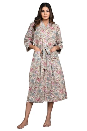 SHOOLIN Multicolor Pure Cotton Printed Kimono Nightdress for Women