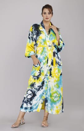 SHOOLIN Floral Pattern Kimono Robe Long Bathrobe For Women ||Tie Die Rayon Kimono Long Robe || 3/4 Sleeve Kimono For Women's And Girls (Multicolor)