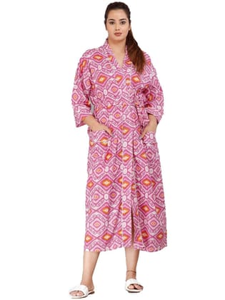 SHOOLIN Floral Pattern Kimono Robe Long Bathrobe For Women | 3/4 Sleeve And Calf Length Kimono For Women's | BeachWear