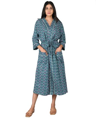 SHOOLIN Printed Kimono Robe Long Bathrobe For Women| Women Cotton Kimono Robe Long - Floral| 3/4 Sleeve Kimono For Women (Multicolor)
