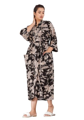 SHOOLIN Floral Pattern Kimono Robe Long Bathrobe For Women | 3/4 Sleeve Kimono For Women's | Beach Wear