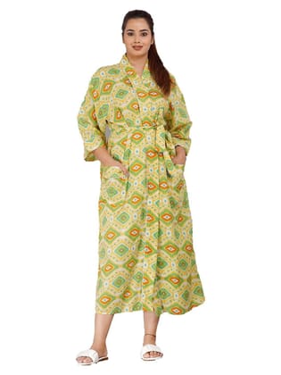 SHOOLIN Floral Pattern Kimono Long Bathrobe For Women | 3/4 Sleeve And Calf Length Kimono For Womens, BeachWear