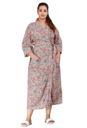 SHOOLIN Floral Pattern Kimono Robe Long Bathrobe For Women | 3/4 Sleeve And Calf Length Kimono For Women's | Beach Wear