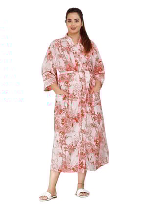 SHOOLIN Floral Pattern Kimono Robe Long Bathrobe For Women | 3/4 Sleeve And Calf Length Kimono For Women's | Beach Wear