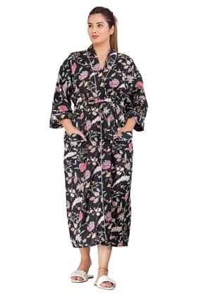SHOOLIN Floral Pattern Kimono Robe Long Bathrobe For Women, 3/4 Sleeve And Calf Length Kimono For Women's | Beach Wear