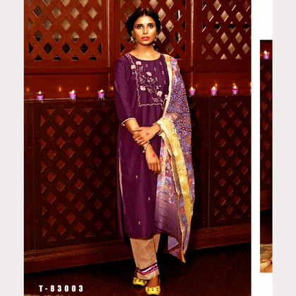 TALK BY FASHION Women Silk Embroidered Kurta with Pants & Dupatta