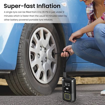 Portronics Vayu Portable Tyre Inflator/Air Compressor with Digital Display, 4000 mAh Battery, Auto Shut Off Suitable for Cars, Motorcycles, Bicycles