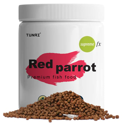 Tunai Supreme Formula RED PARROT Fish Food for aquarium Fortified With 40% Protein And Vitamins, Essential For Color Enhancement, Growth For Medium And Large Sized RED PARROT Fish, 4MM Pellet Size, 100g