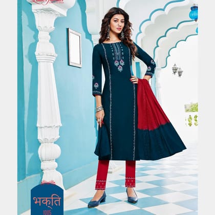 TALK BY FASHION Women Embroidered Dark Blue Kurta with Pants & Dupatta