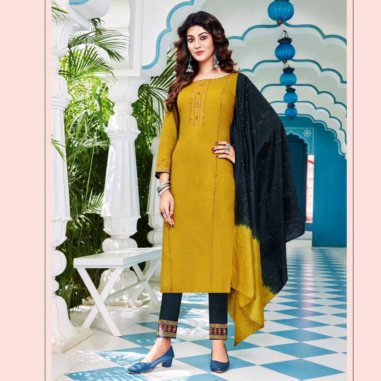 Yellow Embroidered Casual Readymade Salwar Suit buy online -