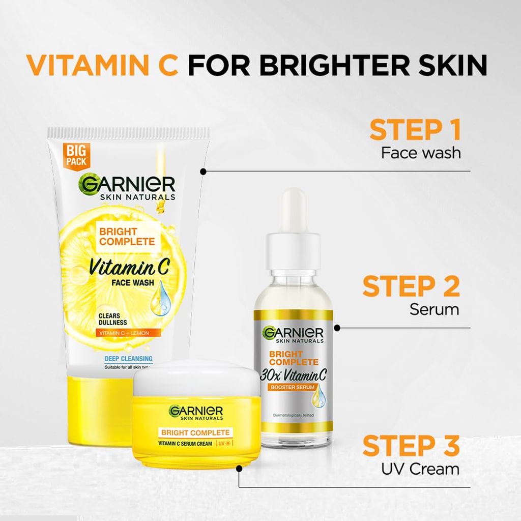 Garnier Skin Naturals, Face Serum, Increases Skin's Glow Instantly And Reduces Spots Overtime, Bright Complete Vitamin C Booster, 30 Ml
