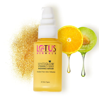 Lotus Herbals Whiteglow Vitamin C And Gold Radiance Face Serum | For Dull & Dry Skin | Brightening & Hydrating | 30ml, Yellow