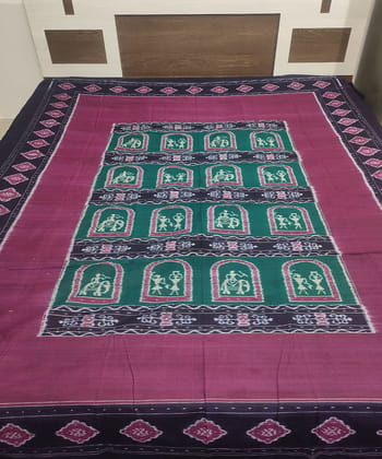 Purple Green Sambalpuri Handwoven Cotton Double Bed Sheet