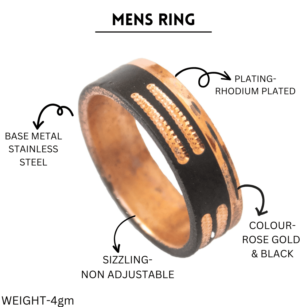 ZEELLO Ring for mens stainless steel black and rose gold plated ring for daily wear, gift for brother,boyfriend