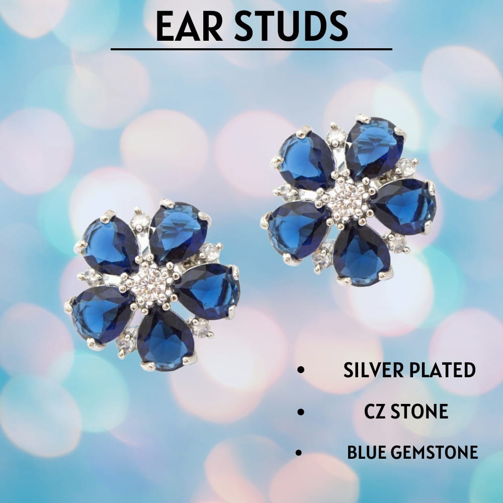 Ear stud | Ear stud for girls and women | Blue colour stud | Cz stone stud | Simple grace ful stud