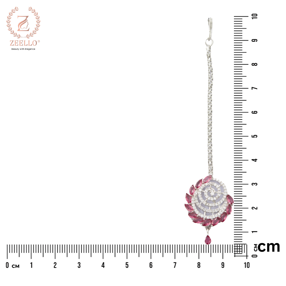 Silver plate Red Floral Maangtika For Girls & Women