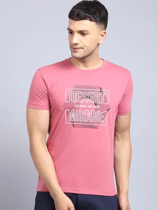 Rodamo  Men Pink Typography Printed Slim Fit T-shirt