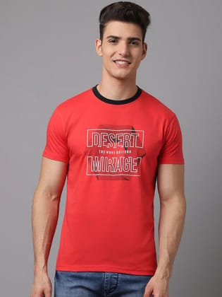 Rodamo  Men Red Typography Printed Slim Fit T-shirt