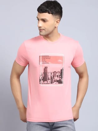 Rodamo  Men Pink Printed Slim Fit T-shirt