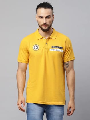 Rodamo  Men Mustard Yellow Typography Polo Collar Applique T-shirt