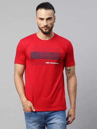 Rodamo  Men Red Typography Printed Slim Fit Cotton T-shirt