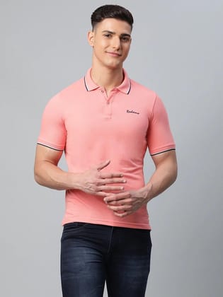 Rodamo  Men Pink Polo Collar Slim Fit T-shirt