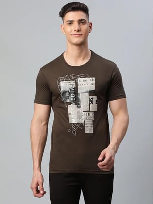 Rodamo  Men Olive Green Printed Slim Fit T-shirt
