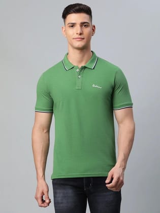 Rodamo  Men Green Polo Collar Slim Fit T-shirt