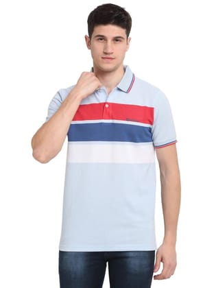 Rodamo  Men Blue  Red Striped Polo Collar T-shirt