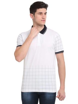 Rodamo  Men White  Black Checked Polo Collar T-shirt