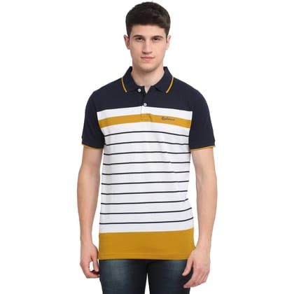 Rodamo  Men Horizontal Striped Polo Collar Slim Fit T-shirt