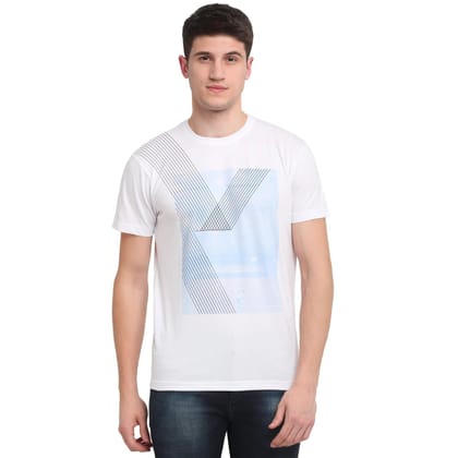 Rodamo  Men White  Blue Printed Round Neck T-shirt