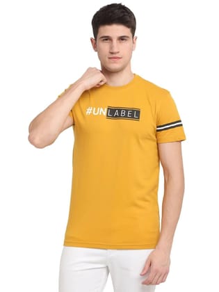 Rodamo  Men Mustard Yellow Graphic Printed Slim Fit T-shirt