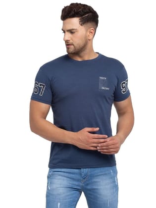 Rodamo  Men Navy Blue Solid Round Neck T-shirt