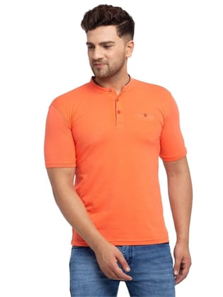 Rodamo  Men Orange Solid Henley Neck Cotton T-shirt