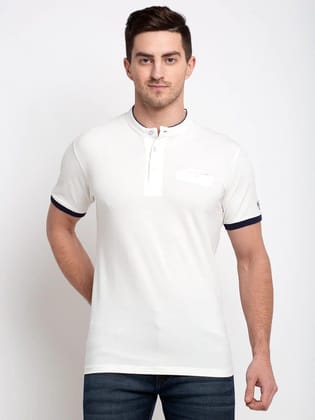 Rodamo  Men Off-White Solid Henley Neck T-shirt